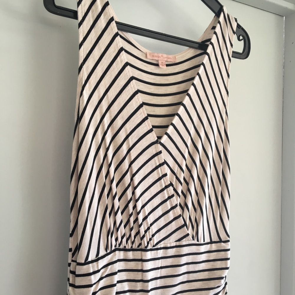 Flowy black and off-white stripe full length dress